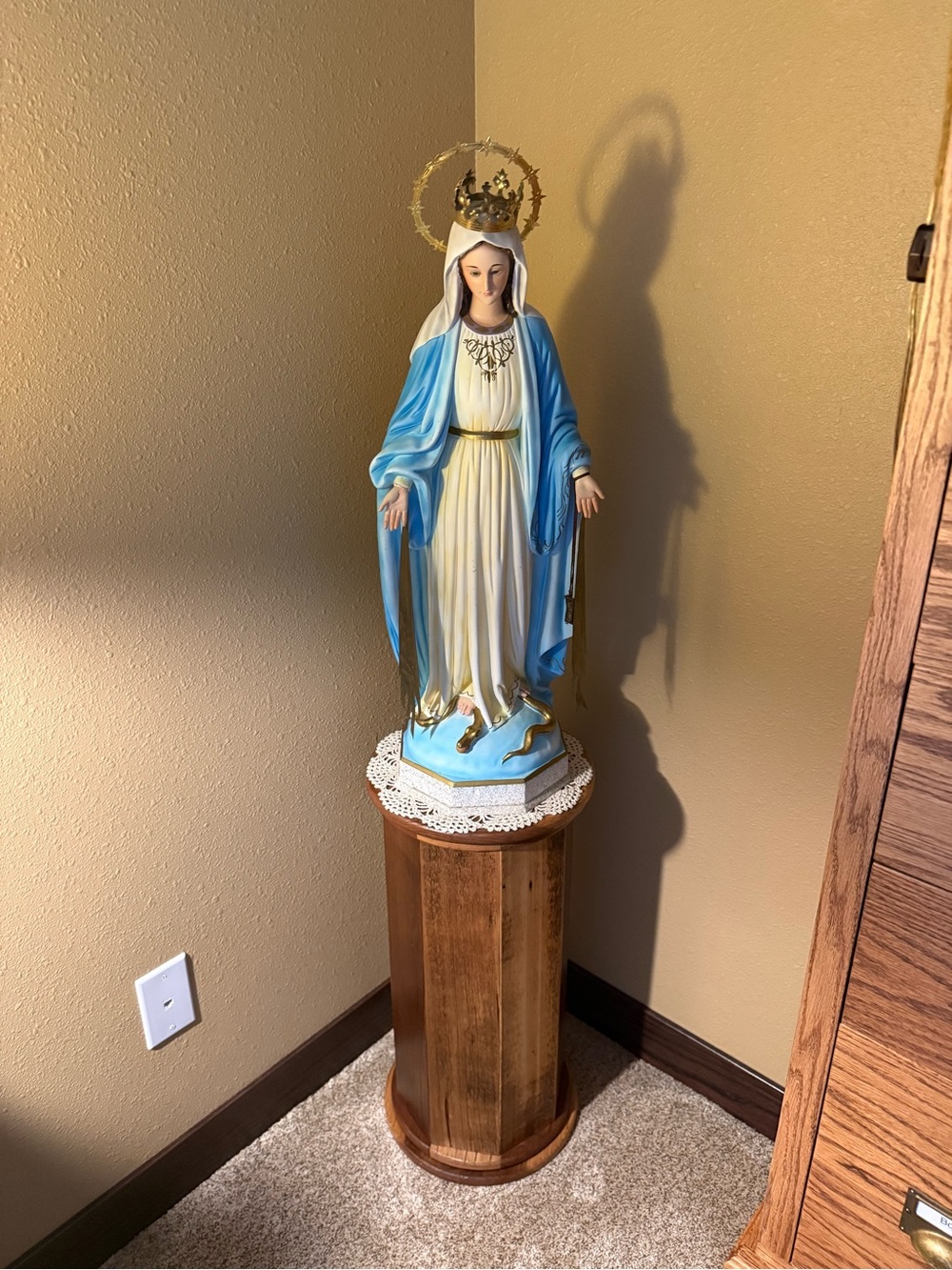 Catholic Mary Statue in White and Sky Blue